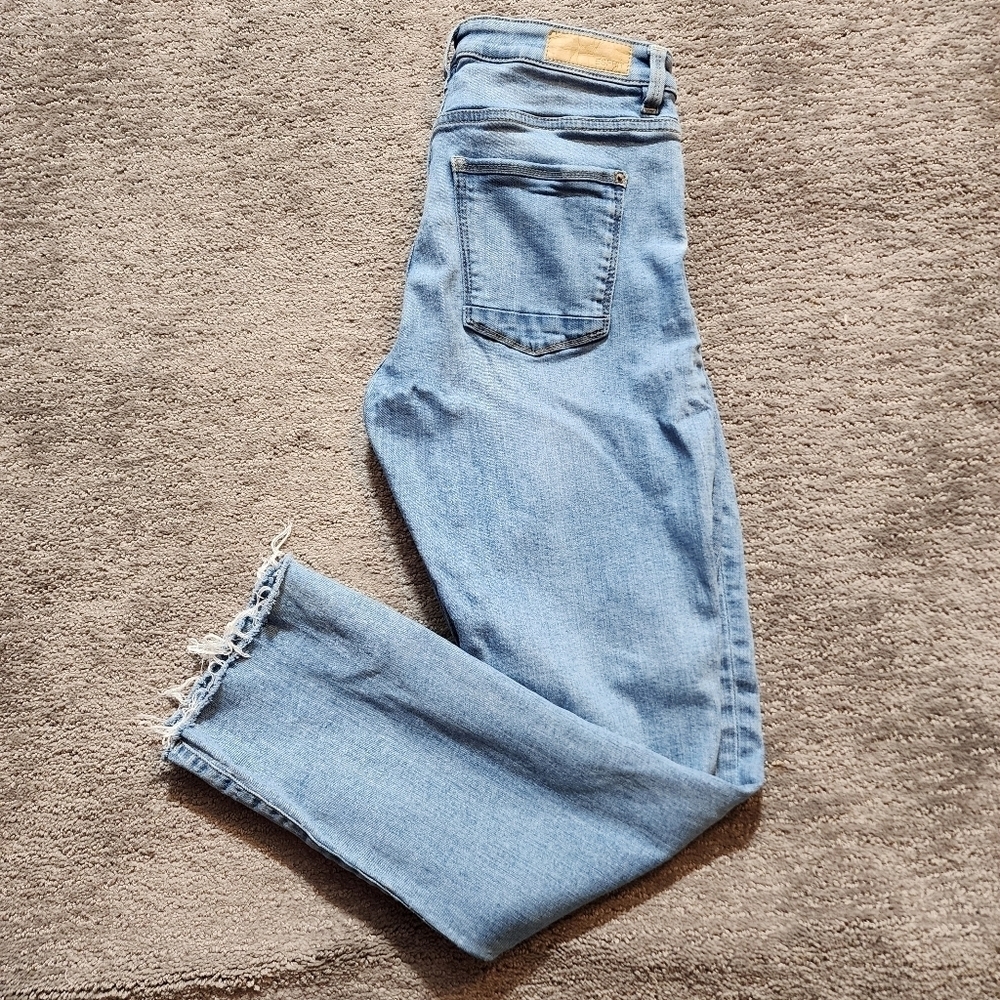 Esprit Womens Blue Denim Medium Light Wash Straight Leg Frayed Hem Jeans